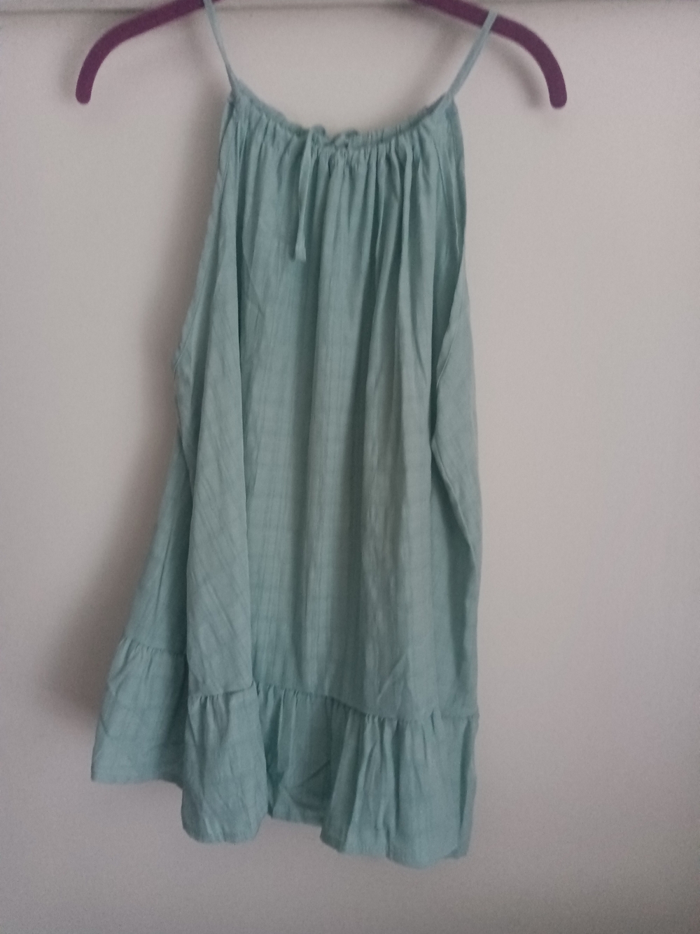 Light Aqua Cotton Shirt With Ruffle Hem - Picture 1 of 3